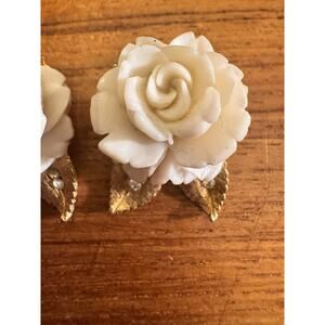 Vintage BSK Rose Clip Earrings - Gold Tone Setting
